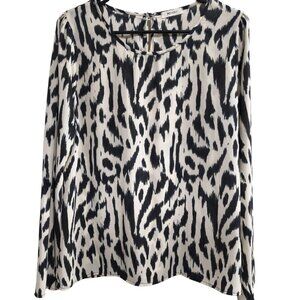 Everly Size Large Black White Abstract/Animal Print Long Sleeve Blouse